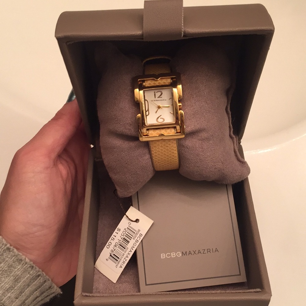 BCBGMaxAzria Yellow Gold Leather Watch